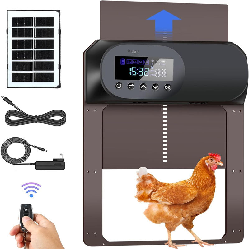 Chicken Coop Door Solar Powered LCD Screen Electric Auto Chicken Coop Door with Timer & Light Sensor Remote Control & 4 Modes
