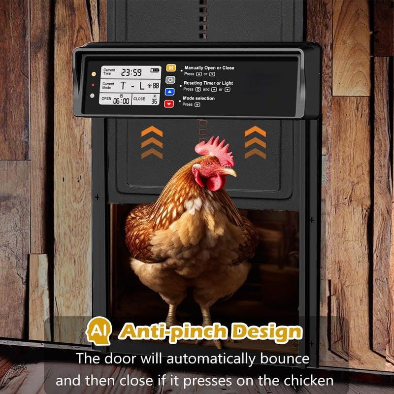 Chicken Coop Door Opener with Timer & Light Sensor Aluminum Chicken Coops Door with Remote Control and LCD screen