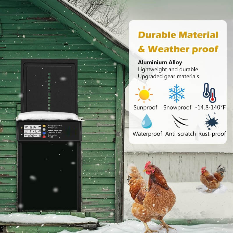 Chicken Coop Door Opener with Timer & Light Sensor Aluminum Chicken Coops Door with Remote Control and LCD screen