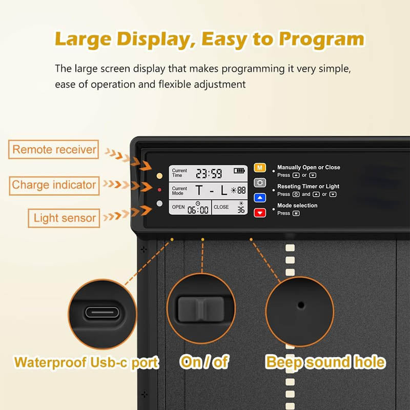 Chicken Coop Door Opener with Timer & Light Sensor Aluminum Chicken Coops Door with Remote Control and LCD screen