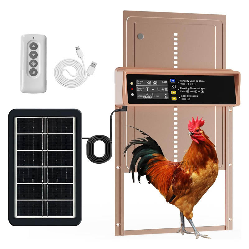 Chicken Coop Door Opener LCD Display Chicken Door with Timer & Light Sensor 4 Modes Opening