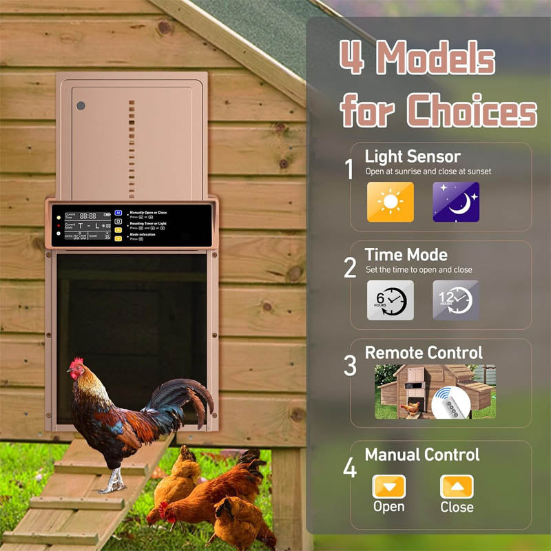 Chicken Coop Door Opener LCD Display Chicken Door with Timer & Light Sensor 4 Modes Opening
