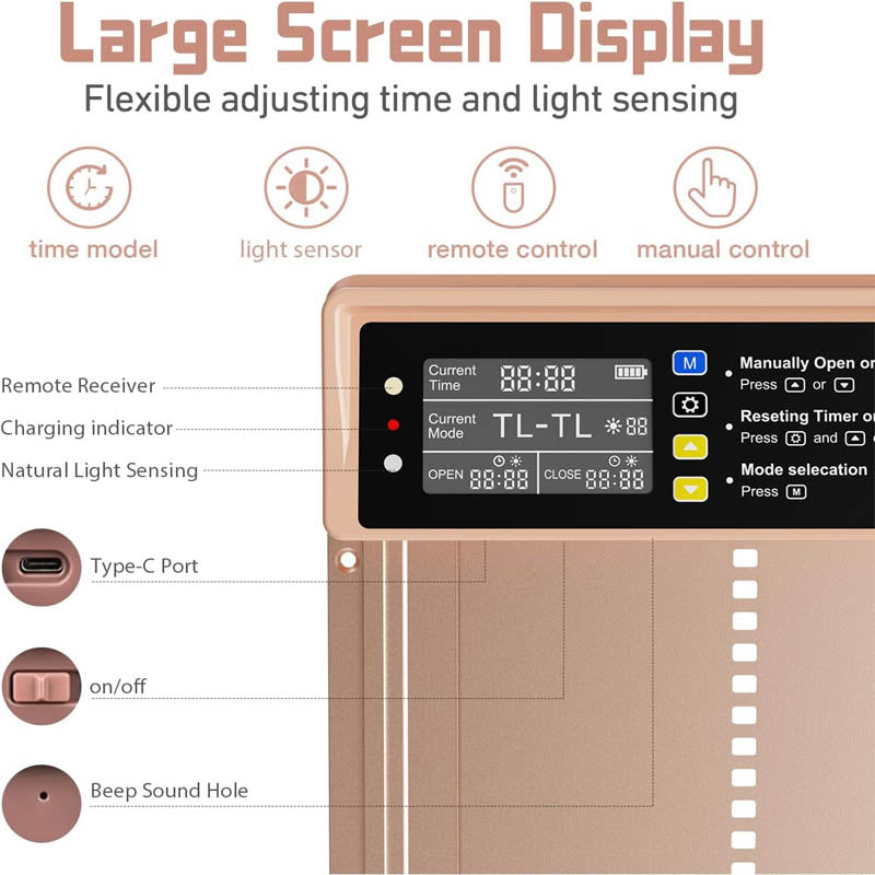 Chicken Coop Door Opener LCD Display Chicken Door with Timer & Light Sensor 4 Modes Opening