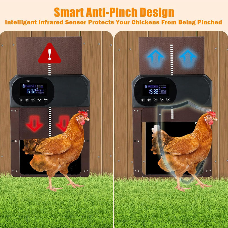 Chicken Coop Door Solar Powered LCD Screen Electric Auto Chicken Coop Door with Timer & Light Sensor Remote Control & 4 Modes