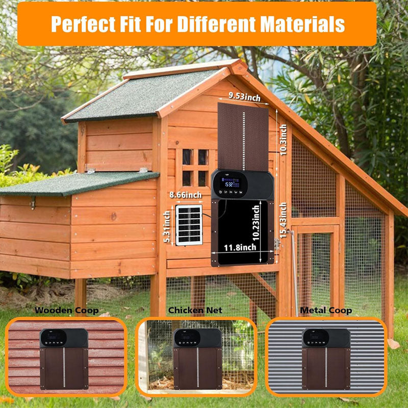 Chicken Coop Door Solar Powered LCD Screen Electric Auto Chicken Coop Door with Timer & Light Sensor Remote Control & 4 Modes