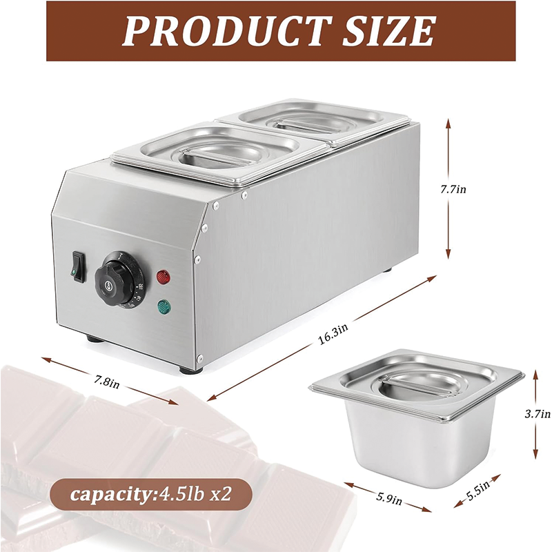 9 Lbs 2 Tanks Chocolate Tempering Machine, 86~185℉, 1000W Chocolate Melting Pot with TEMP Control For Chocolate/Milk/Cream Melting