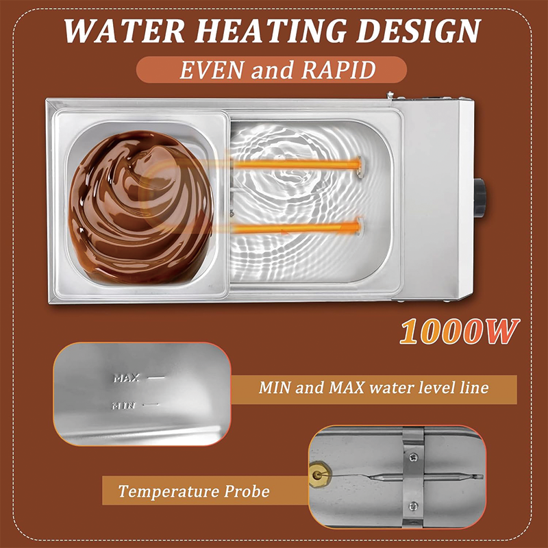 9 Lbs 2 Tanks Chocolate Tempering Machine, 86~185℉, 1000W Chocolate Melting Pot with TEMP Control For Chocolate/Milk/Cream Melting