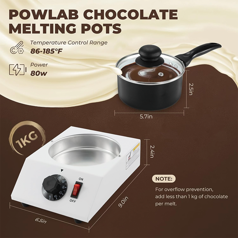 Electric Chocolate Melting Pot, Fondue Pot Set for Chocolate, 1kg Adjustable Temp Stainless Steel Fondue Maker for Butter, Cheese, Candy
