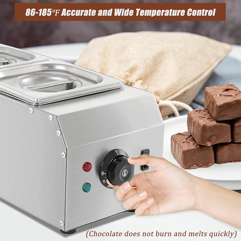9 Lbs 2 Tanks Chocolate Tempering Machine, 86~185℉, 1000W Chocolate Melting Pot with TEMP Control For Chocolate/Milk/Cream Melting