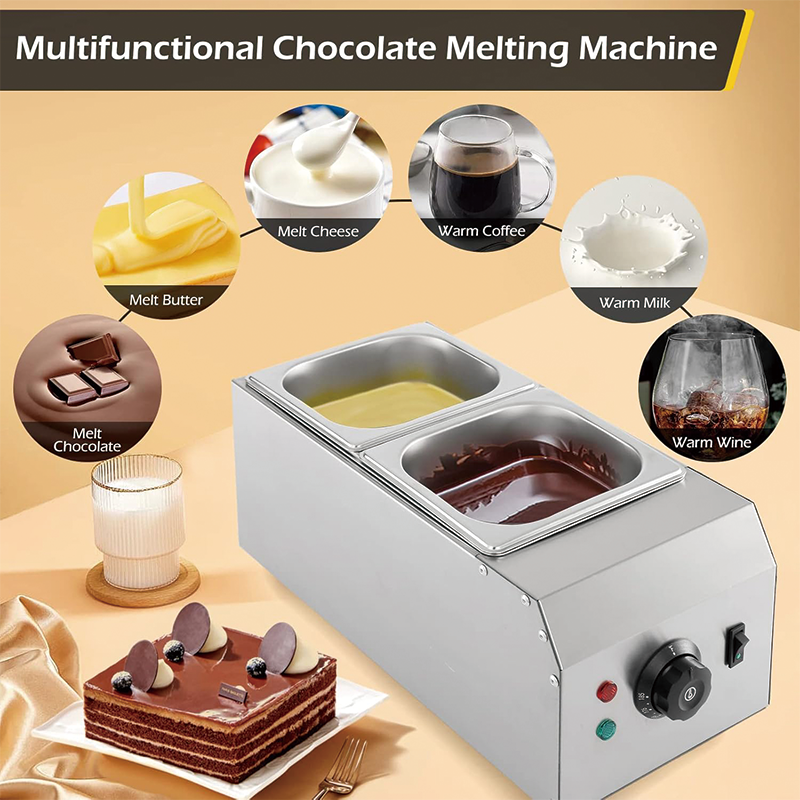 1000W 2-Tanks Commercial Chocolate Tempering Machine, Chocolate Melting Pot for Milk Coffee