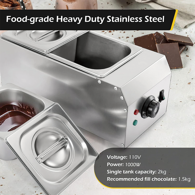 1000W 2-Tanks Commercial Chocolate Tempering Machine, Chocolate Melting Pot for Milk Coffee