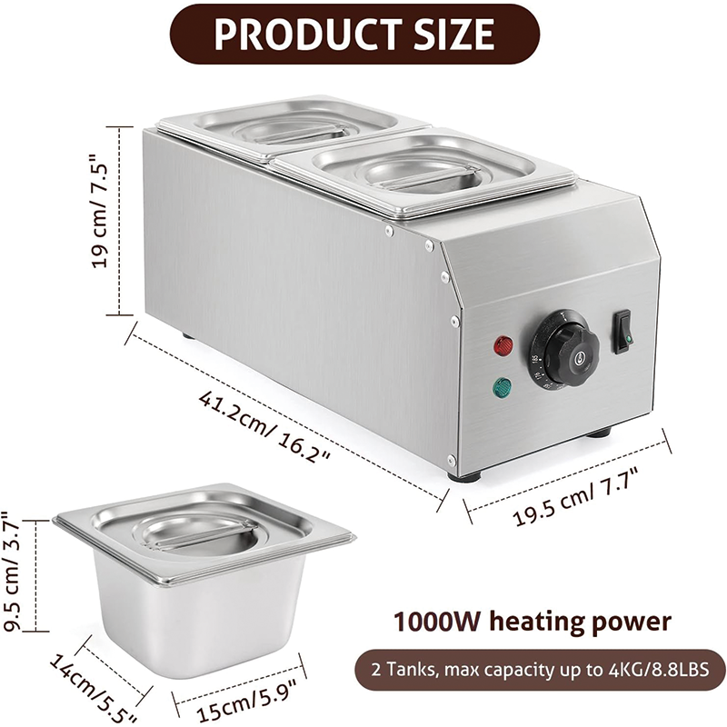 Chocolate Melting Commercial Tempering Machine, 2 Tanks 9lbs Stainless Steel Chocolate Melter Pots For Chocolate/Milk/Cream Melting