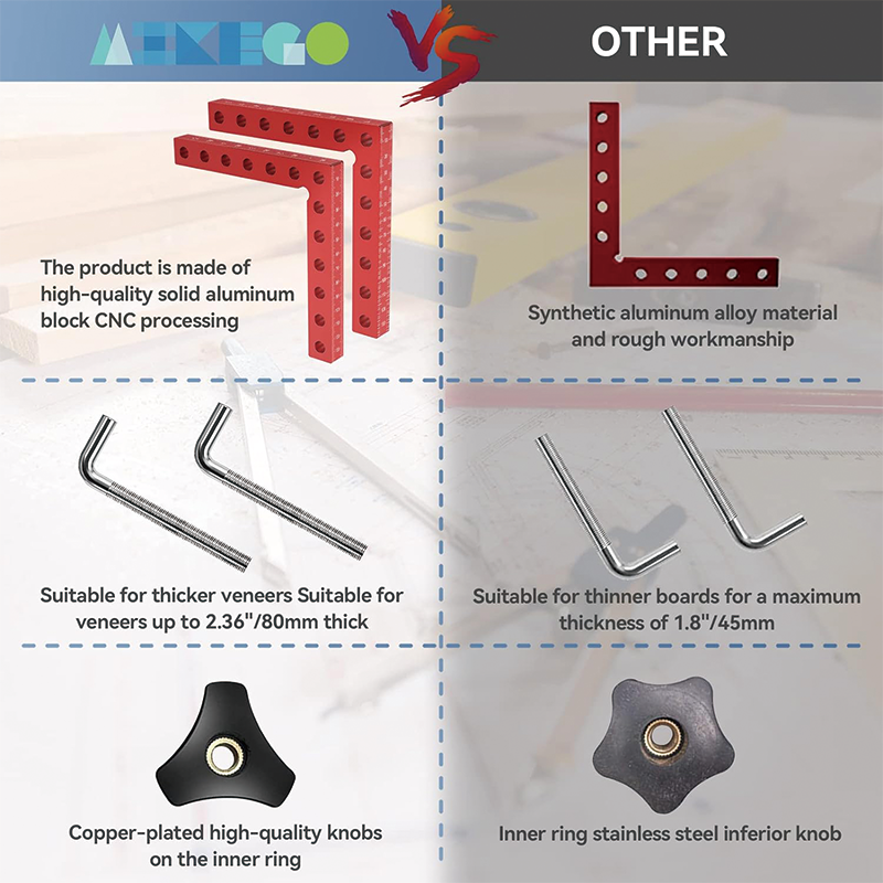 4 Pack 90 Degree Positioning Squares, 5.5"x 5.5" Aluminum Alloy Woodworking Corner Clamps with 4 Clamps & Gaskets and Gloves