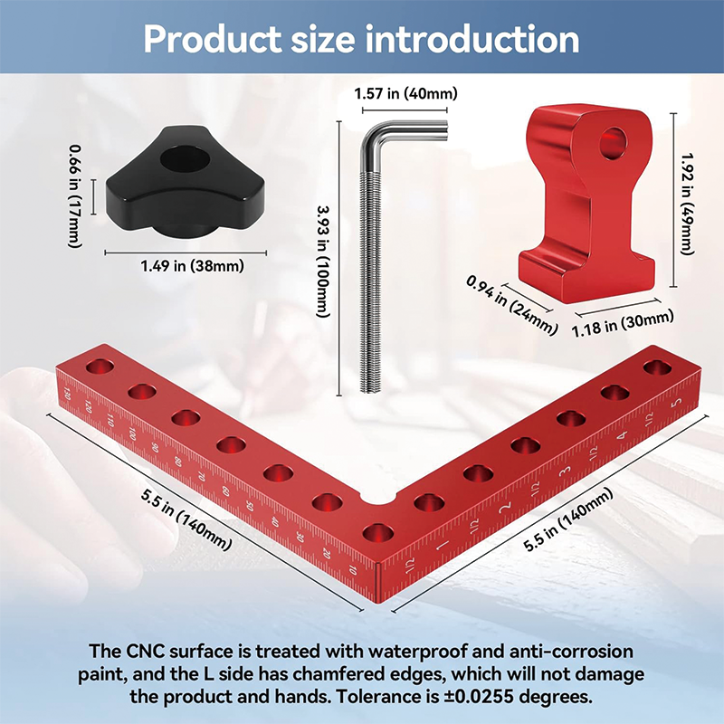 4 Pack 90 Degree Positioning Squares, 5.5"x 5.5" Aluminum Alloy Woodworking Corner Clamps with 4 Clamps & Gaskets and Gloves