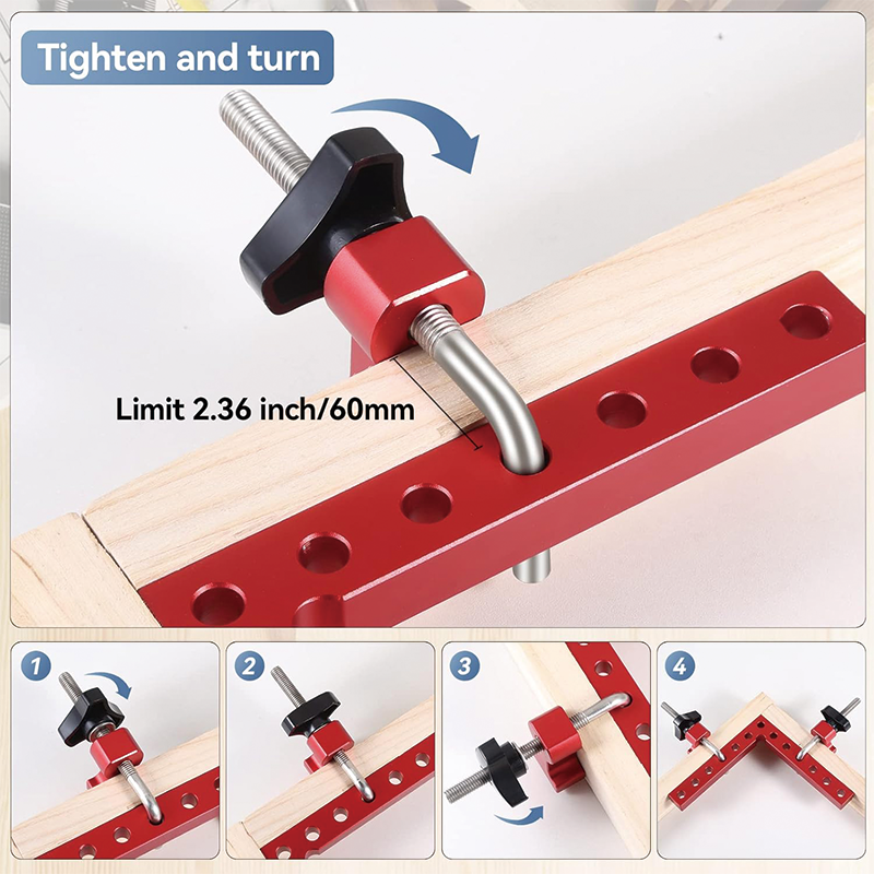 4 Pack 90 Degree Positioning Squares, 5.5"x 5.5" Aluminum Alloy Woodworking Corner Clamps with 4 Clamps & Gaskets and Gloves