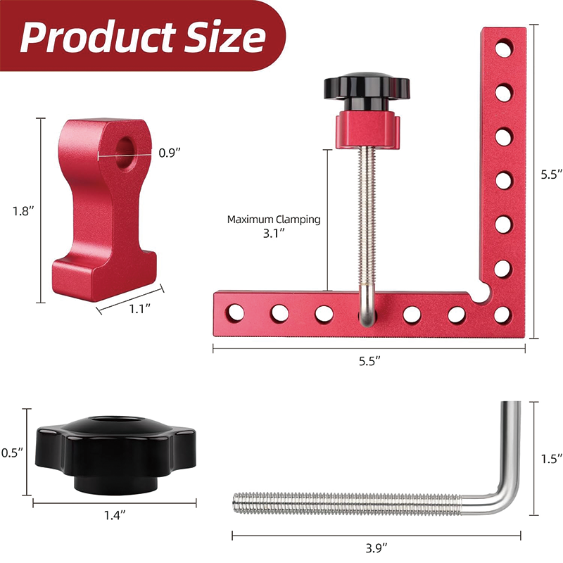 4 Pack 90 Degree Clamps for Woodworking , 5.5"x 5.5"Aluminum Positioning Squares for Picture Frame,Cabinets,Drawers