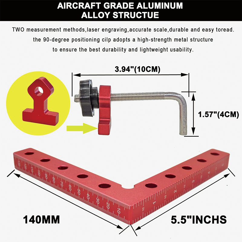 90 Degree Positioning Clamps , Squares Right Angle Clamps , 5.5"Aluminum Alloy Woodworking Corner Clamps, for Picture Frame, Cabinet , 4 Pack