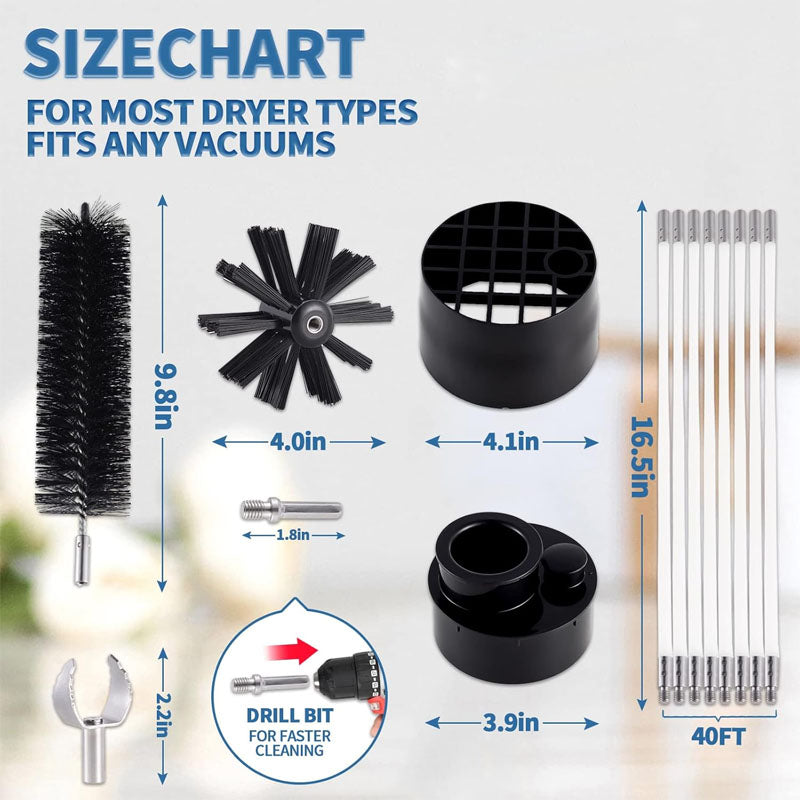 7 Pieces 40 FEET Or 30 FEET Cleaning Brushes Kit Reinforced Nylon Dryer Vent Cleaning Kit with Flexible Lint Trap Brush