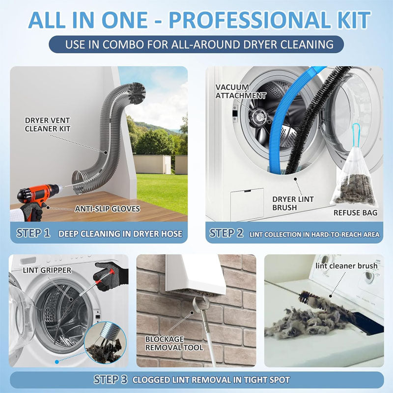 16-Piece 40 FEET Or 30 FEET Dryer Vent Cleaner Kitwith Dryer Vent Brush Vacuum Cleaner Hose Attachment Flexible Lint Trap Brush Vacuum & Dryer Adapters