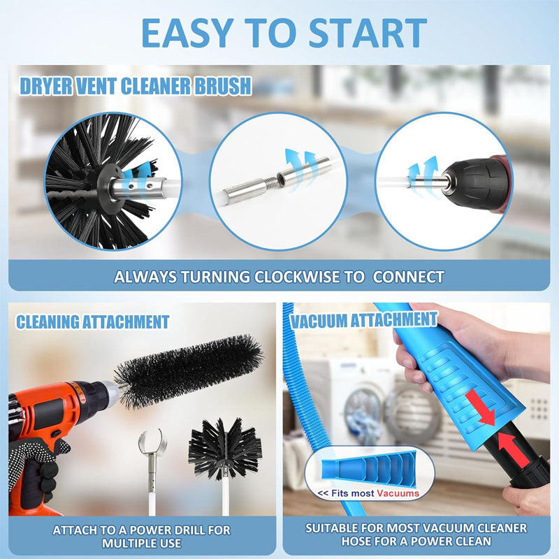 16-Piece 40 FEET Or 30 FEET Dryer Vent Cleaner Kitwith Dryer Vent Brush Vacuum Cleaner Hose Attachment Flexible Lint Trap Brush Vacuum & Dryer Adapters