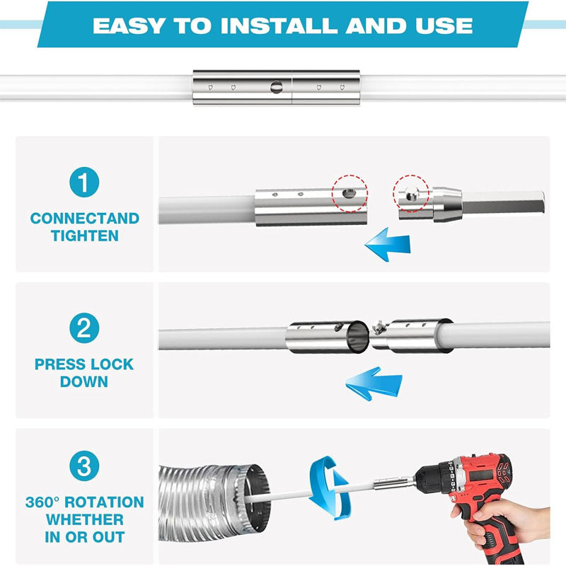 White 40 FEET Cleaning Brushes Dryer Vent Cleaner Kit with Flexible Lint Trap Brush, Vacuum & Dryer Adapters