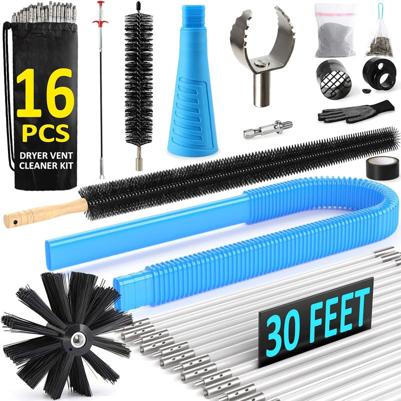 16-Piece 40 FEET Or 30 FEET Dryer Vent Cleaner Kitwith Dryer Vent Brush Vacuum Cleaner Hose Attachment Flexible Lint Trap Brush Vacuum & Dryer Adapters