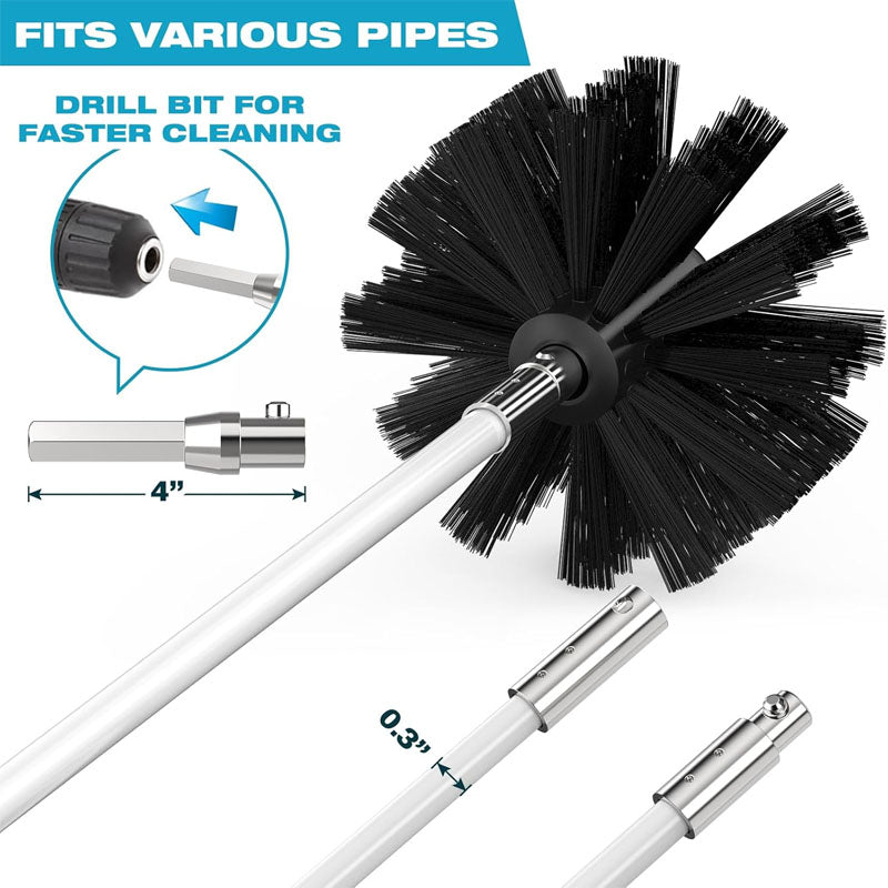 White 40 FEET Cleaning Brushes Dryer Vent Cleaner Kit with Flexible Lint Trap Brush, Vacuum & Dryer Adapters