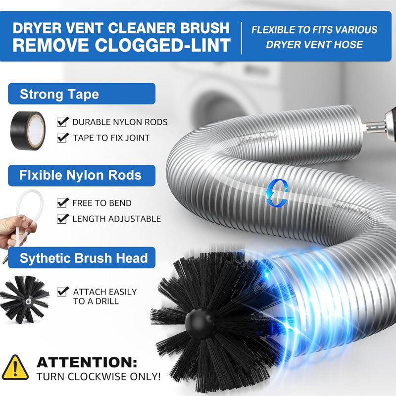 16-Piece 50 Feet All-Round Dryer Vent Cleaning Brushes Kit with Dryer Vent Brush Vacuum Cleaner Hose Attachment Flexible Lint Trap Brush