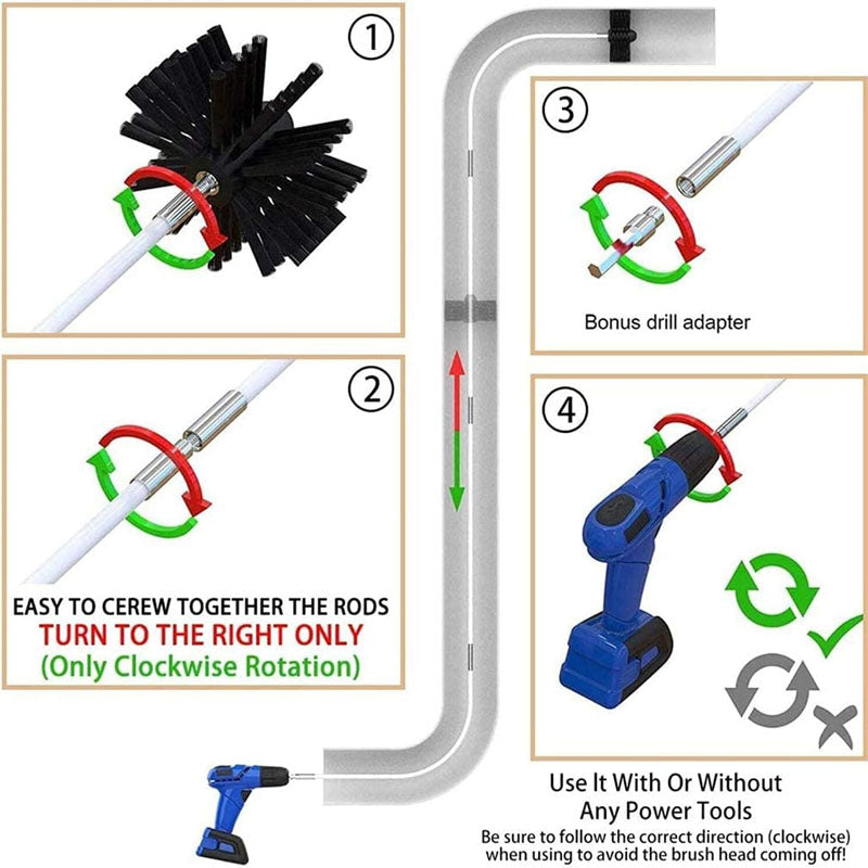 30-Feet Dryer Vent Cleaning Brushes Kit 25 Pieces Duct Cleaning Brush with Drill Attachment and A Collection Bag
