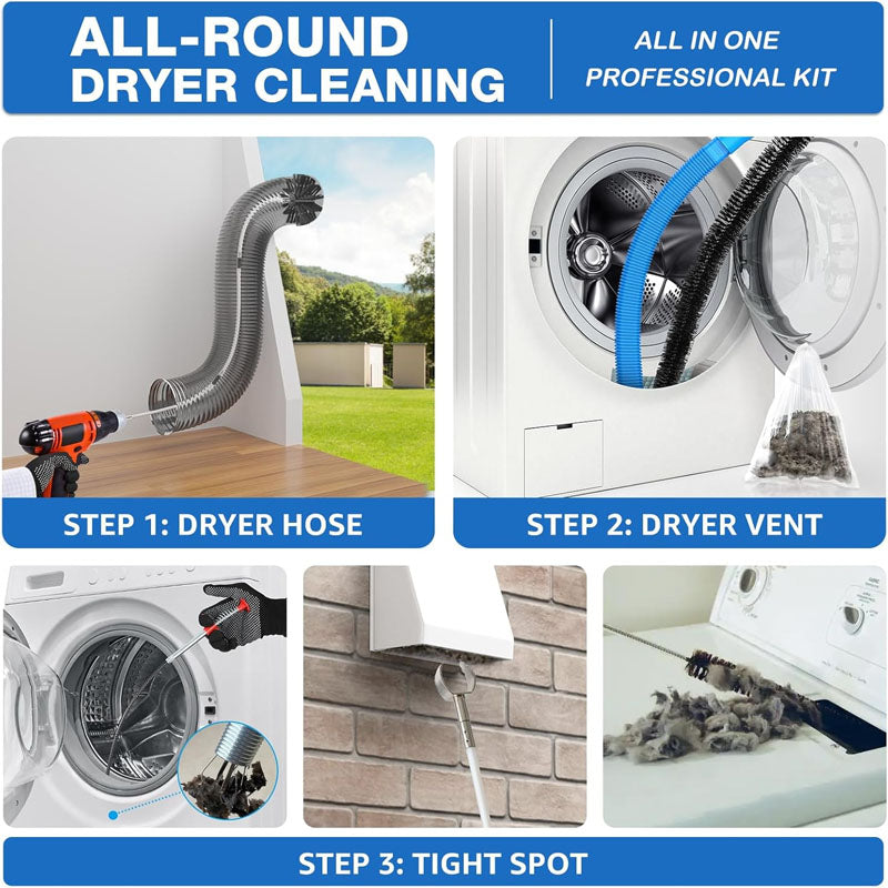 16-Piece 50 Feet All-Round Dryer Vent Cleaning Brushes Kit with Dryer Vent Brush Vacuum Cleaner Hose Attachment Flexible Lint Trap Brush