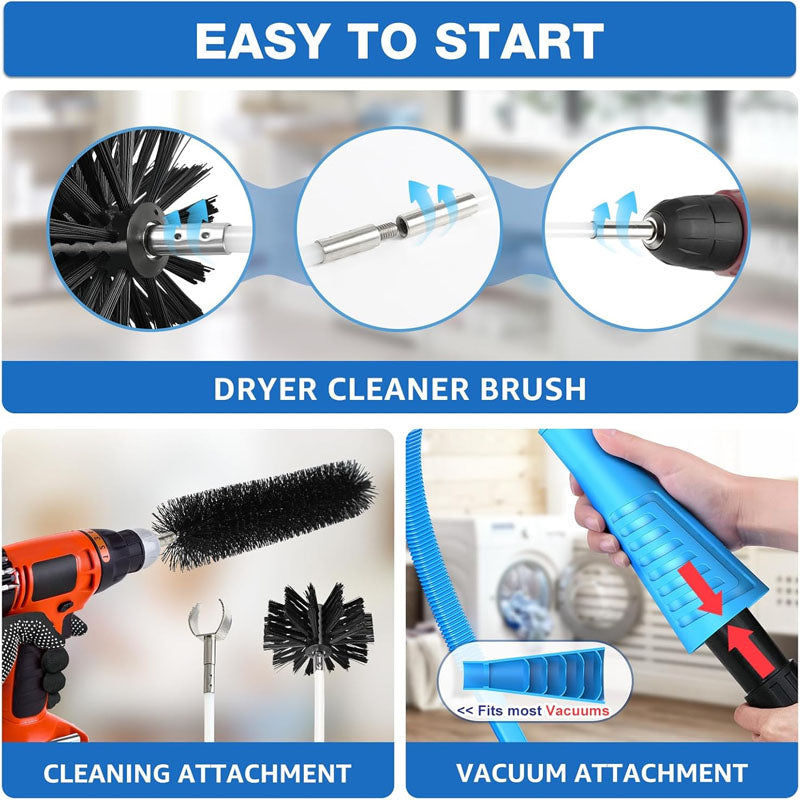 16-Piece 50 Feet All-Round Dryer Vent Cleaning Brushes Kit with Dryer Vent Brush Vacuum Cleaner Hose Attachment Flexible Lint Trap Brush