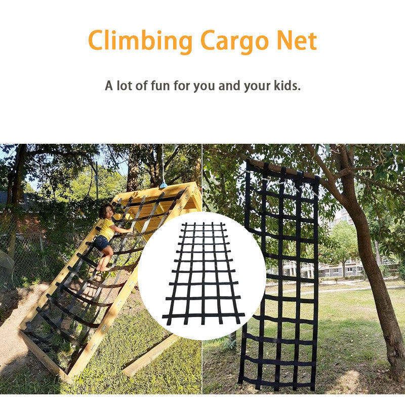 8ft X 4ft Climbing Cargo Net Black (96" x 48"), Rope Ladder, Swing, Large Military Rock Climbing Cargo Net