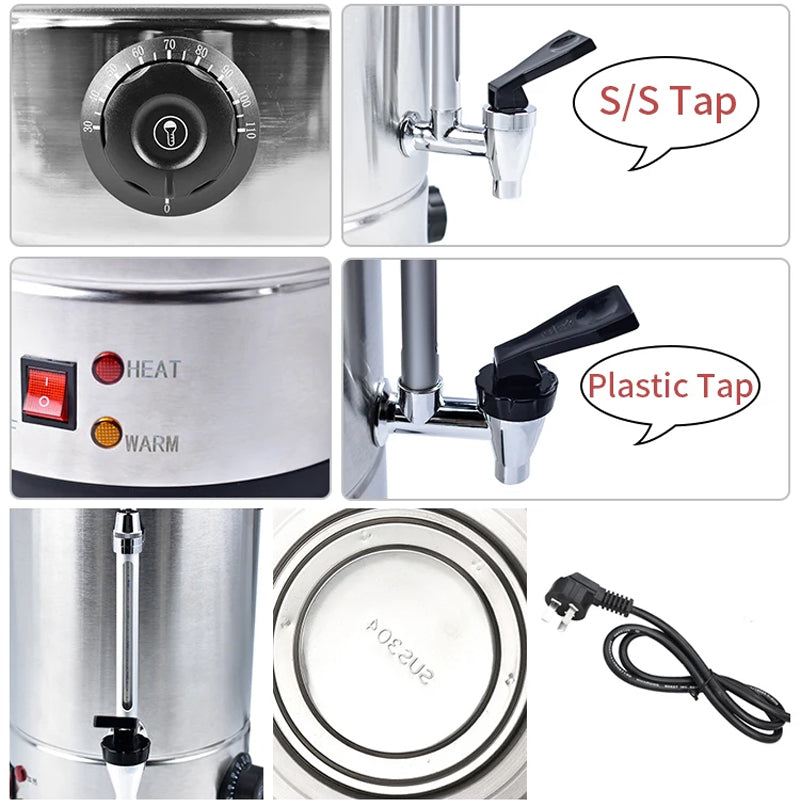 Stainless Steel Electric Kettle Warmer Kitchen Appliance Metal Water Boiler Tea Bucket Coffee Urn