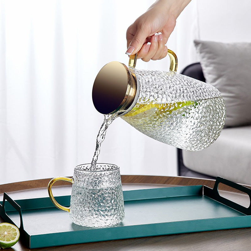 Cold Kettle Glass High-Temperature Resistant Household Large-Capacity Cold Kettle Teapot Cold Water Cup Set Kettle 2 Liters + Cup X6 + Cup Holder