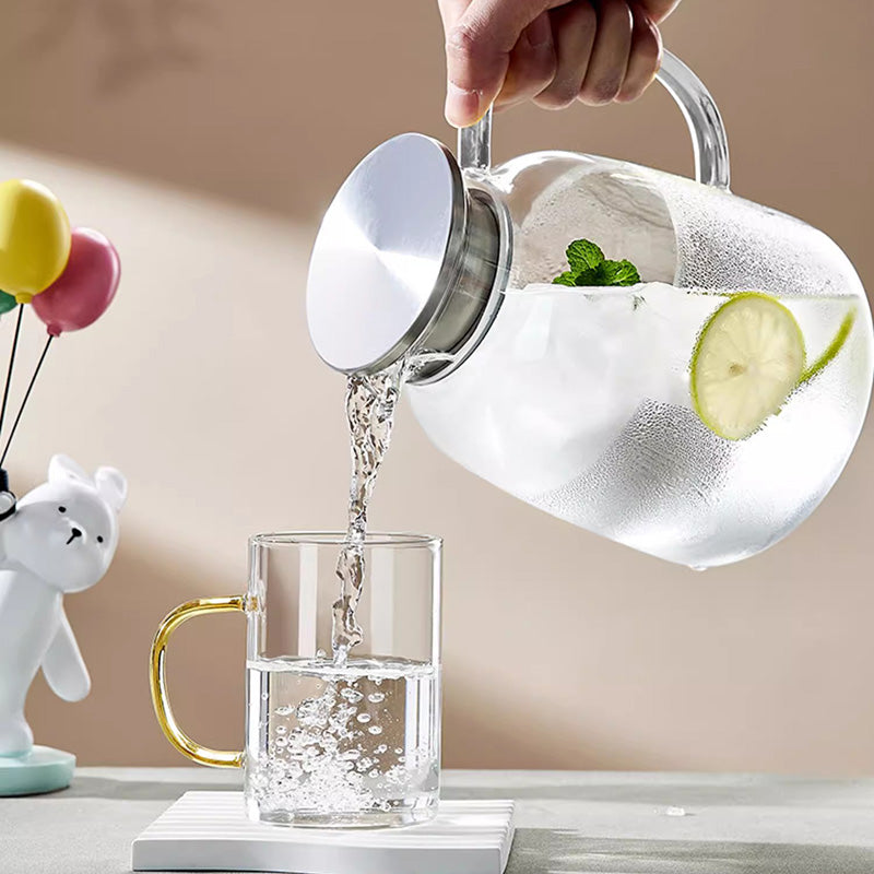 1800ML Glass Cold Kettle, Heat-Resistant Glass Cup, Flower Teapot, Juice Pot