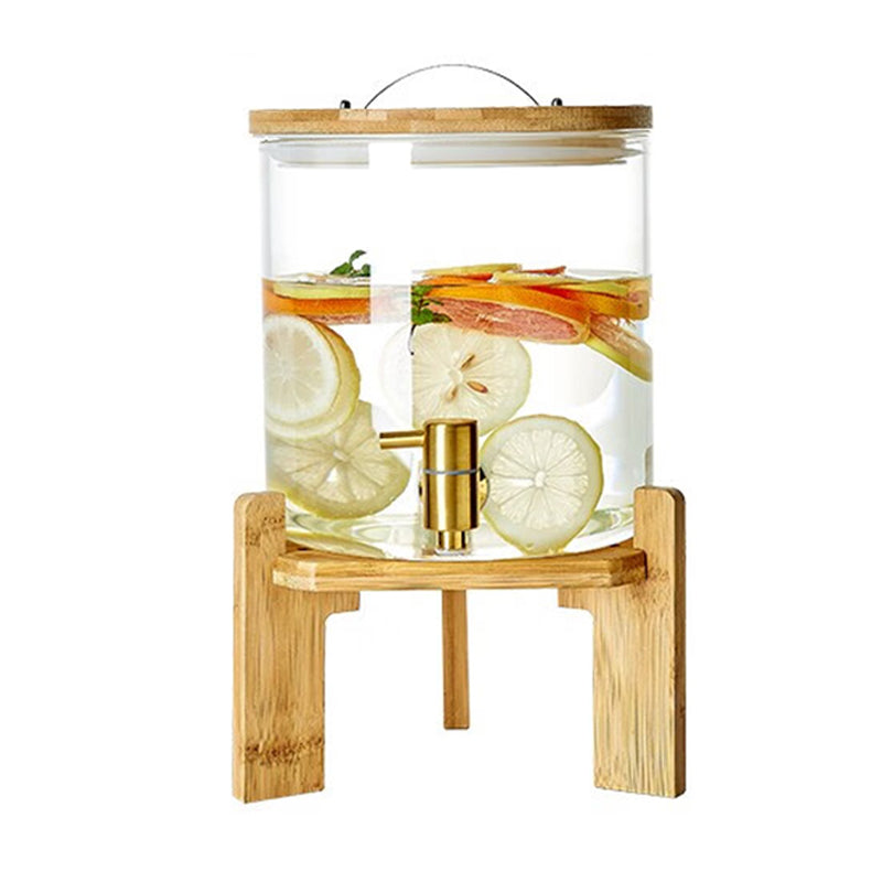 Cold Water Kettle With Faucet Glass Cup, High Temperature Resistant Household Large Capacity Pot And Cup Set 5L Cold Water Kettle + 6 Hexagonal Cups + Tea Tray + Cup Holder