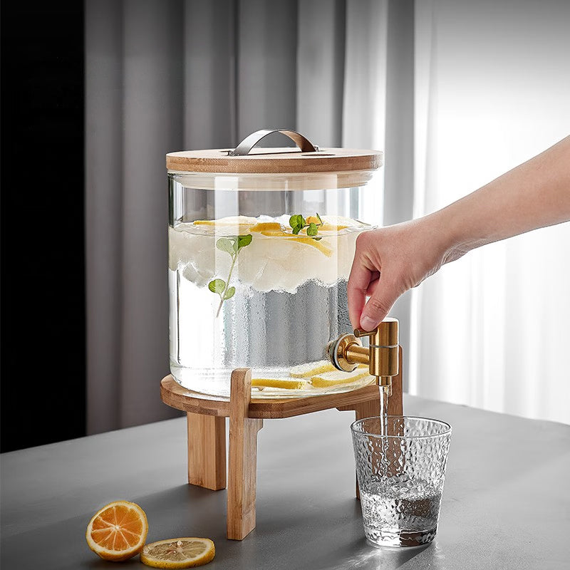 Cold Water Kettle With Faucet Glass Cup, High Temperature Resistant Household Large Capacity Pot And Cup Set 5L Cold Water Kettle + 6 Hexagonal Cups + Tea Tray + Cup Holder