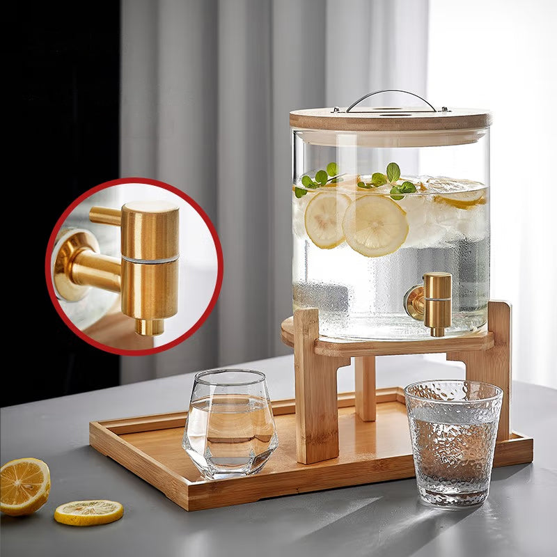 Cold Water Kettle With Faucet Glass Cup, High Temperature Resistant Household Large Capacity Pot And Cup Set 5L Cold Water Kettle + 6 Hexagonal Cups + Tea Tray + Cup Holder