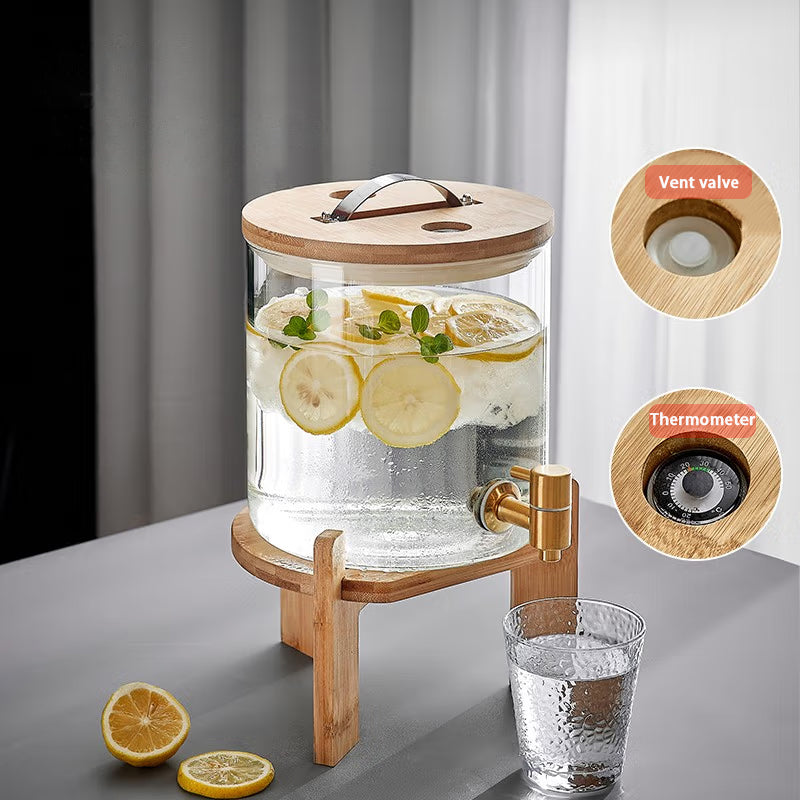 Cold Water Kettle With Faucet Glass Cup, High Temperature Resistant Household Large Capacity Pot And Cup Set 5L Cold Water Kettle + 6 Hexagonal Cups + Tea Tray + Cup Holder