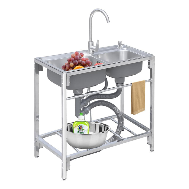 Commercial Stainless Steel Sinks, Kitchen Preparation Sink Freestanding Double Basin