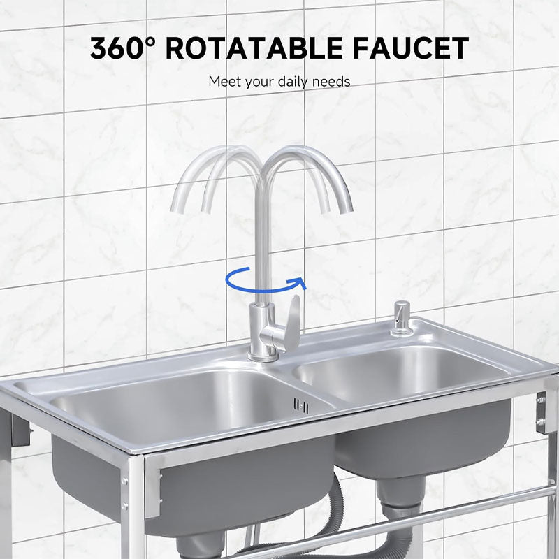 Commercial Stainless Steel Sinks, Kitchen Preparation Sink Freestanding Double Basin