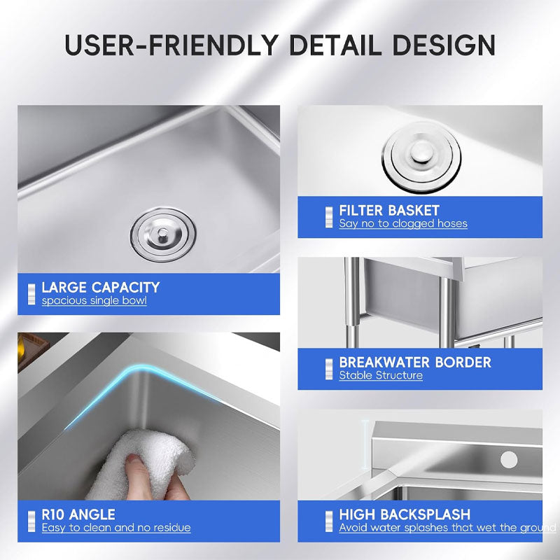 Commercial Stainless Steel Sinks, Kitchen Preparation Sink Freestanding Double Basin