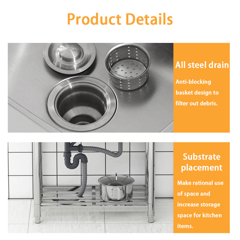 Small Stainless Steel Sink Vegetable Basin, Thickened Dishwashing Basin, Household And Commercial Simple Floor-Standing Integrated
