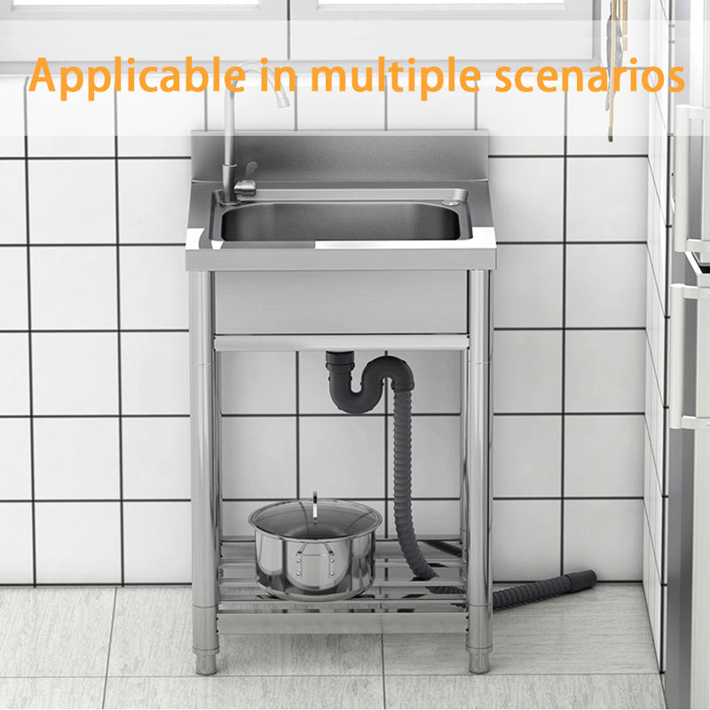 Small Stainless Steel Sink Vegetable Basin, Thickened Dishwashing Basin, Household And Commercial Simple Floor-Standing Integrated