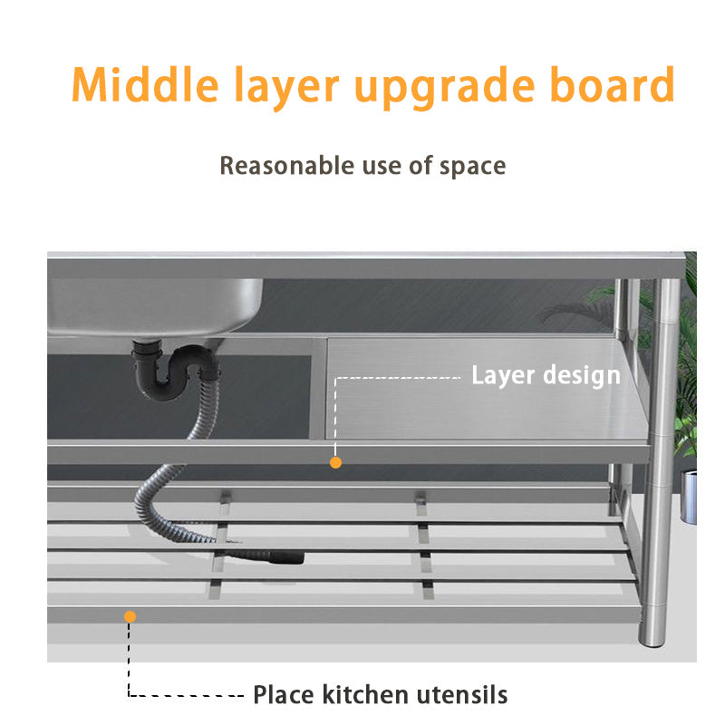 Sink With Bracket Workbench Stainless Steel Sink Countertop Integrated Wash Basin Sink Kitchen Cabinet Single Trough