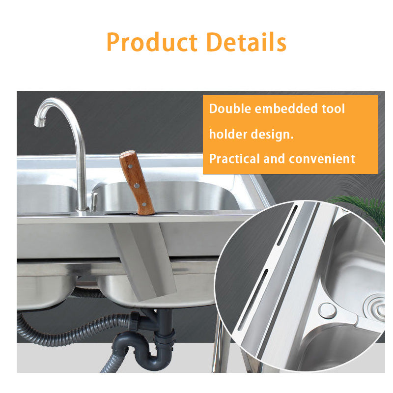 Sink With Bracket Workbench Stainless Steel Sink Countertop Integrated Wash Basin Sink Kitchen Cabinet Single Trough