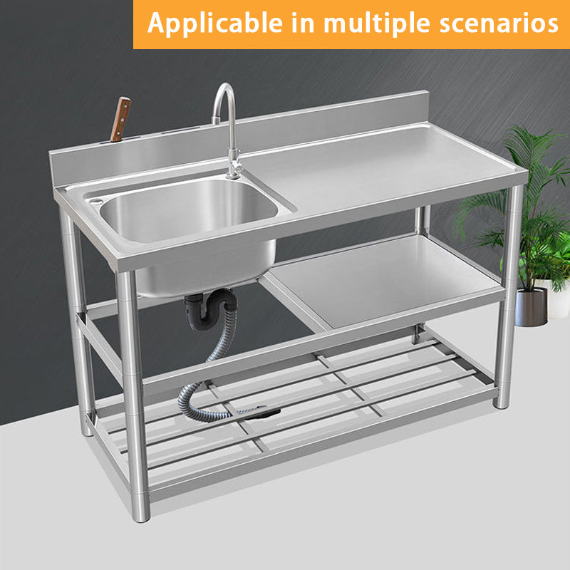 Sink With Bracket Workbench Stainless Steel Sink Countertop Integrated Wash Basin Sink Kitchen Cabinet Single Trough