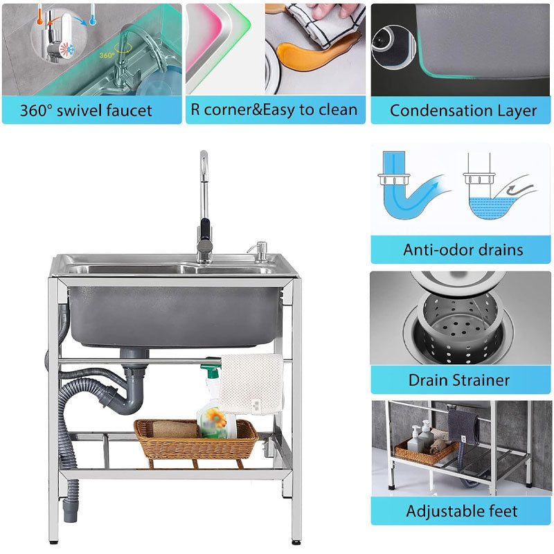 Stainless Steel Utility Sink Freestanding Commercial Kitchen Sink for Kitchen