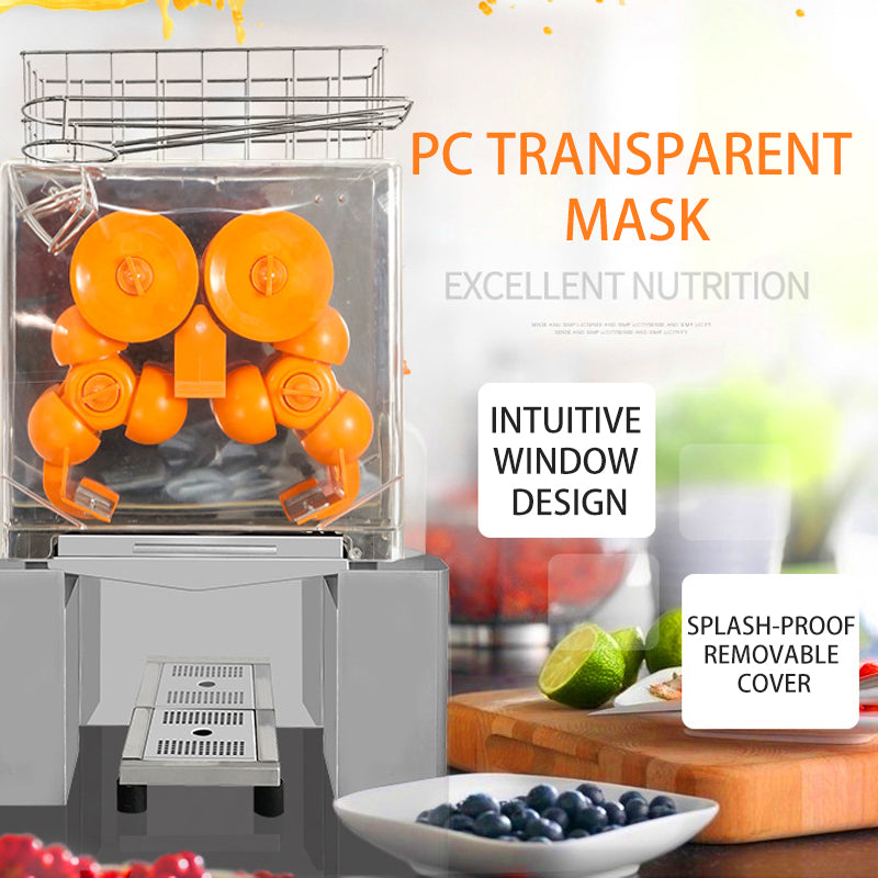 Commercial Orange Juicer, 120W Automatic Juicer, Stainless Steel Orange Squeezer 20 Oranges/Min, With Pull-Out Filter Box, 2 Peel Collection Buckets