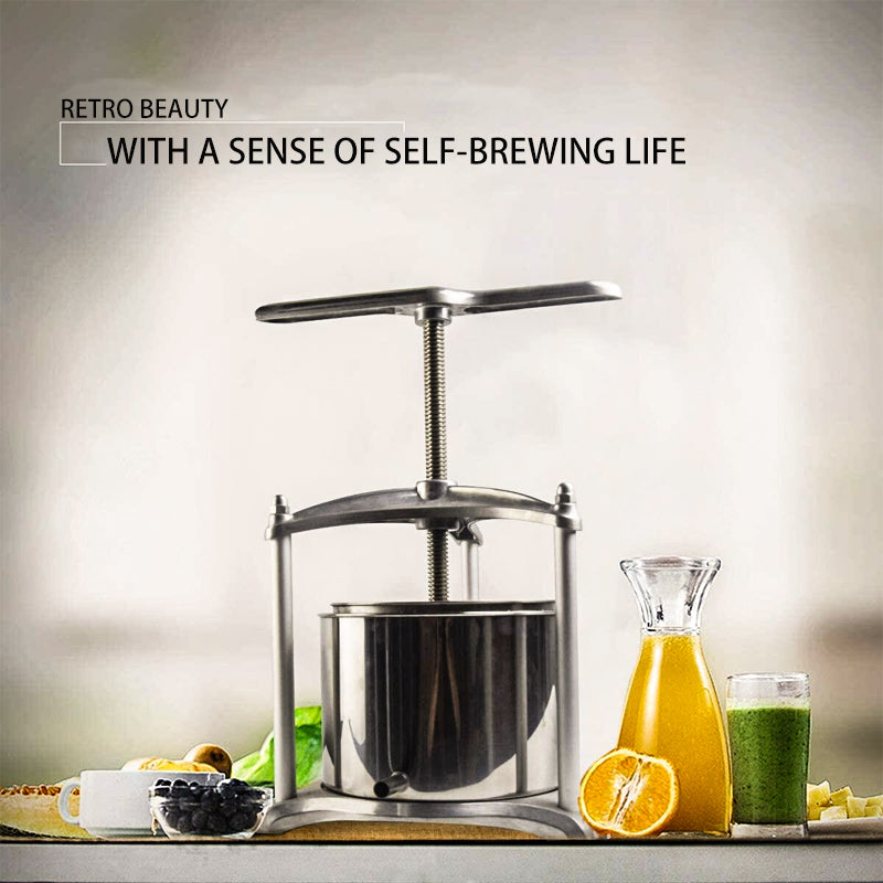 High-End Household Manual Fruit Wine Press For European And American Kitchens, 1.6 Gallons/6 Liters, Stainless Steel Barrel For Pressing Cheese, Vegetable Fillings, Medicinal Residues And Squeezing Out Water